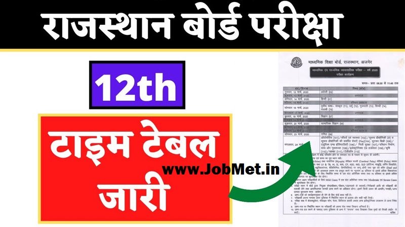 Rajasthan board 12th time table 2024 Arts, Science, Commerce Date Sheet available